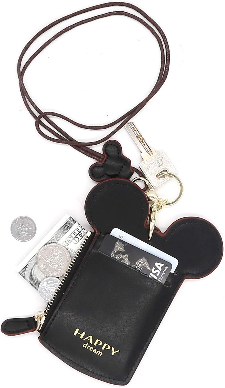 QiMing Mouse Ears Card Holder,PU Lovely Lanyard Family Toys for Girl Woman - Image 4